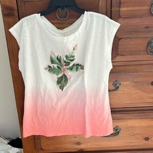 Talbots Women’s Pink And Green Floral Tee Size Large NWOT